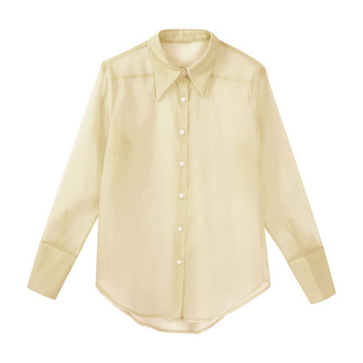 Bluză de șifon semi-transparentă, cu guler răsturnat, la modă pentru femei, cămăși cu mânecă lungă, bluse, pentru petrecerea timpului liber cu protecție solară