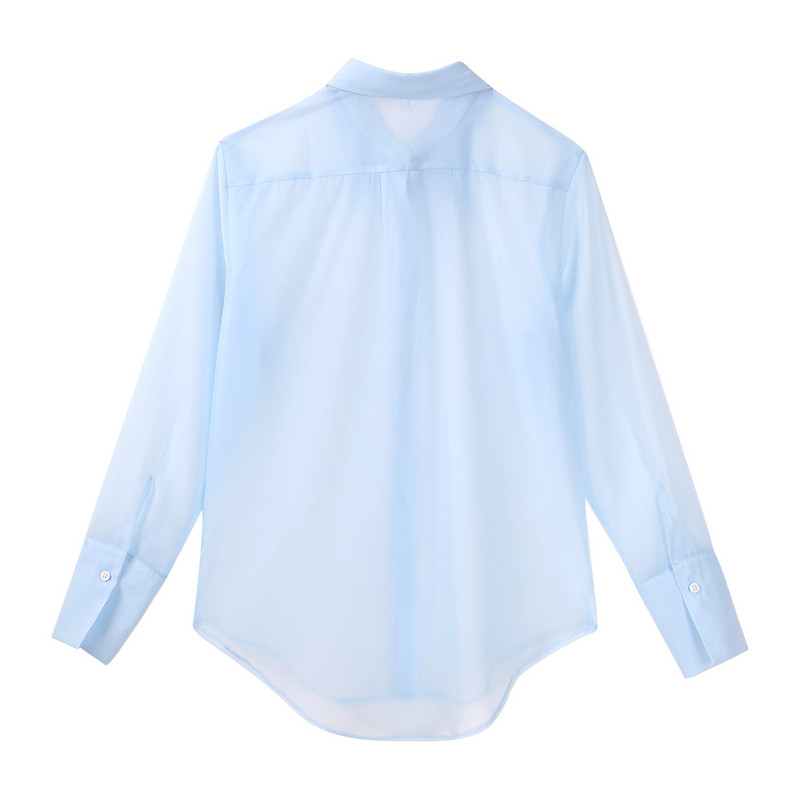 Bluză de șifon semi-transparentă, cu guler răsturnat, la modă pentru femei, cămăși cu mânecă lungă, bluse, pentru petrecerea timpului liber cu protecție solară