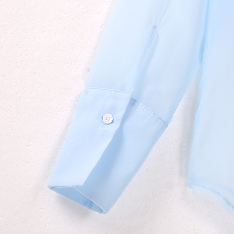 Bluză de șifon semi-transparentă, cu guler răsturnat, la modă pentru femei, cămăși cu mânecă lungă, bluse, pentru petrecerea timpului liber cu protecție solară