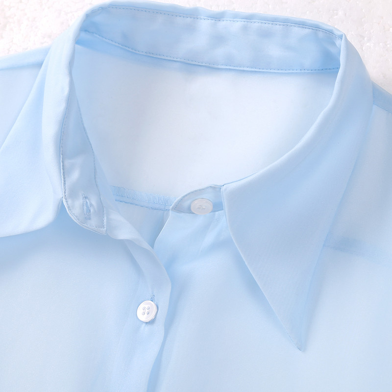 Bluză de șifon semi-transparentă, cu guler răsturnat, la modă pentru femei, cămăși cu mânecă lungă, bluse, pentru petrecerea timpului liber cu protecție solară