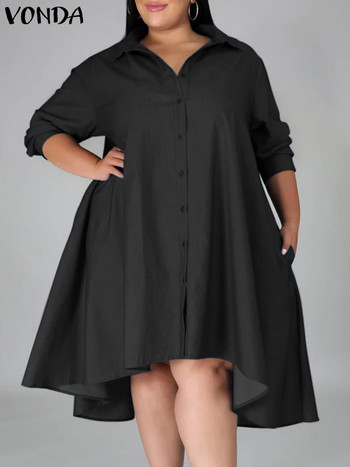 Plus Size 5XL VONDA Γυναικείο vintage πουκάμισο φόρεμα 2023 Φθινοπωρινό τζιν μακρυμάνικο ασύμμετρο Midi Vestidos Solid Elegant Sundress