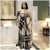 Ženska jesenska modna prugasta haljina velikih veličina 2023. Ženska labava ležerna nova haljina dugih rukava s otvorenim ramenima i čipkom