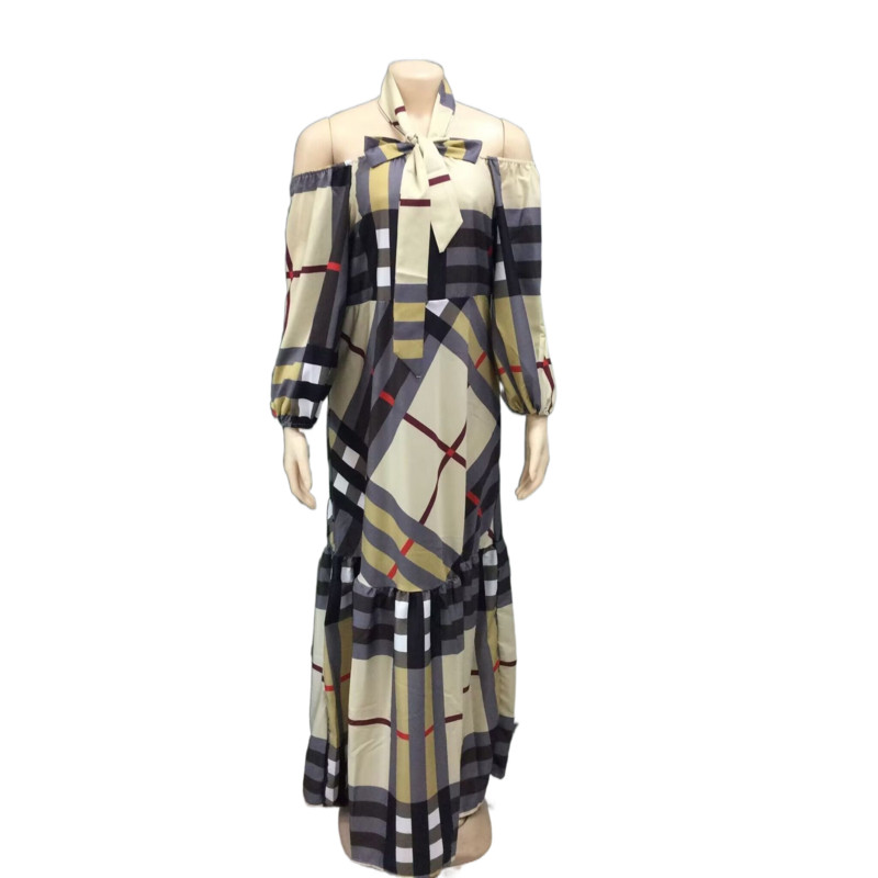 Ženska jesenska modna prugasta haljina velikih veličina 2023. Ženska labava ležerna nova haljina dugih rukava s otvorenim ramenima i čipkom