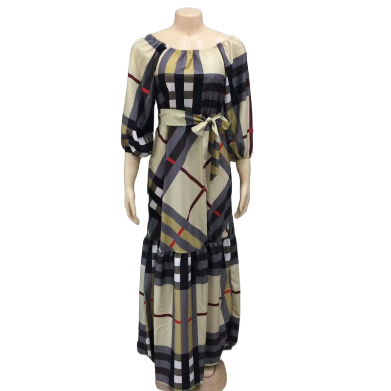 Ženska jesenska modna prugasta haljina velikih veličina 2023. Ženska labava ležerna nova haljina dugih rukava s otvorenim ramenima i čipkom