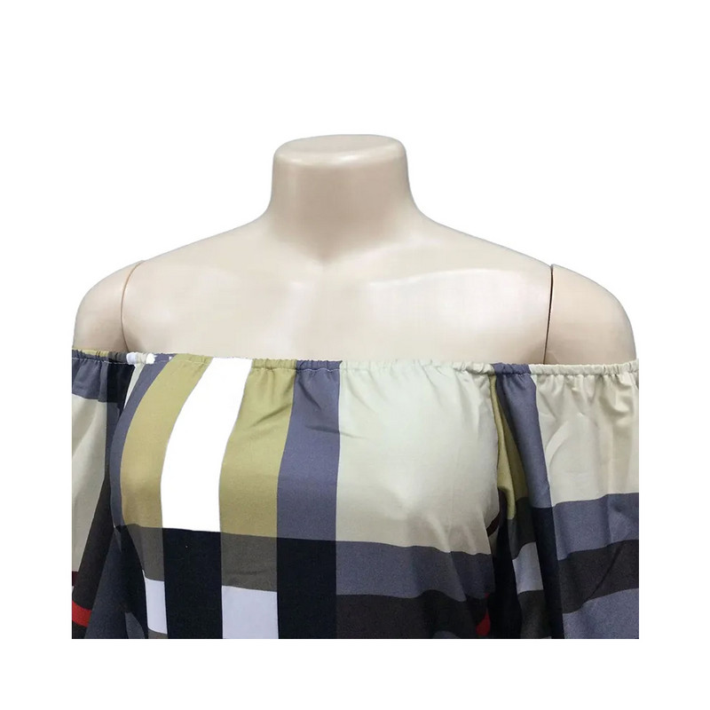 Ženska jesenska modna prugasta haljina velikih veličina 2023. Ženska labava ležerna nova haljina dugih rukava s otvorenim ramenima i čipkom