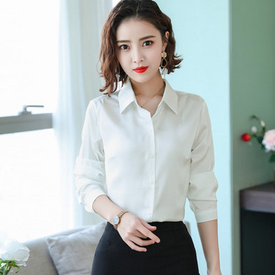 Elegantna proljetna jesen satenska svilena košulja dugih rukava ženska bluza, modna modna ženska radna košulja svijetle boje na rever, ležerna