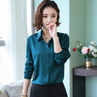 Elegantna proljetna jesen satenska svilena košulja dugih rukava ženska bluza, modna modna ženska radna košulja svijetle boje na rever, ležerna
