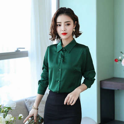 Elegantna proljetna jesen satenska svilena košulja dugih rukava ženska bluza, modna modna ženska radna košulja svijetle boje na rever, ležerna