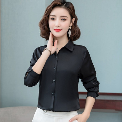 Elegantna proljetna jesen satenska svilena košulja dugih rukava ženska bluza, modna modna ženska radna košulja svijetle boje na rever, ležerna