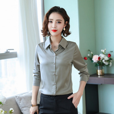 Elegantna proljetna jesen satenska svilena košulja dugih rukava ženska bluza, modna modna ženska radna košulja svijetle boje na rever, ležerna