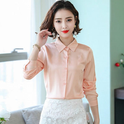 Elegantna proljetna jesen satenska svilena košulja dugih rukava ženska bluza, modna modna ženska radna košulja svijetle boje na rever, ležerna