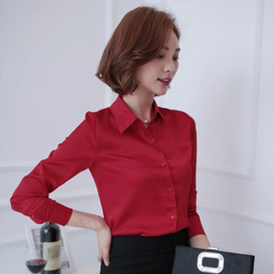 Elegantna proljetna jesen satenska svilena košulja dugih rukava ženska bluza, modna modna ženska radna košulja svijetle boje na rever, ležerna