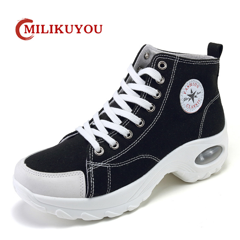 MILIKUYOU Pantofi de pânză pentru femei, pantofi cu vârf înalt, cu vârf rotund, pantofi sport casual pentru femei, încrucișați