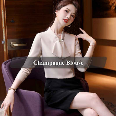 Lenshin Košulje od mekane tkanine za žene Bluza s O-izrezom i mašnom Radna odjeća Uredske dame Ženske majice boje šampanjca Široki stil