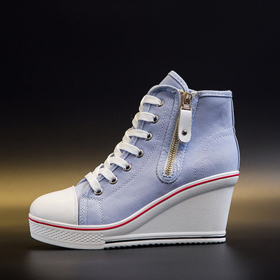 2023 Wedge Canvas Παπούτσια Γυναικεία Πλατφόρμα Βουλκανιζέ Παπούτσια Κρυφό τακούνι Αυξάνοντας Casual Παπούτσια Γυναικεία Ψηλά φερμουάρ στο πλάι