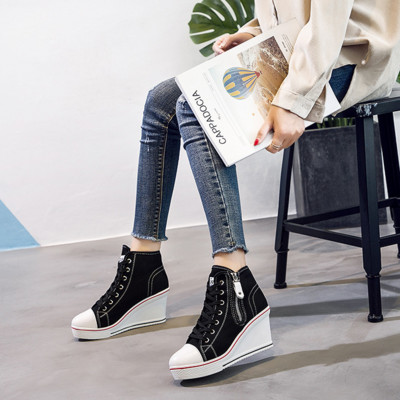 2023 Wedge Canvas Παπούτσια Γυναικεία Πλατφόρμα Βουλκανιζέ Παπούτσια Κρυφό τακούνι Αυξάνοντας Casual Παπούτσια Γυναικεία Ψηλά φερμουάρ στο πλάι