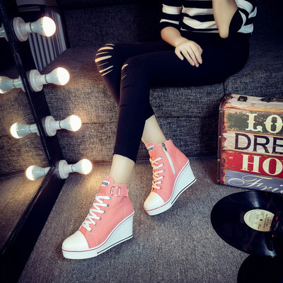 2023 Wedge Canvas Παπούτσια Γυναικεία Πλατφόρμα Βουλκανιζέ Παπούτσια Κρυφό τακούνι Αυξάνοντας Casual Παπούτσια Γυναικεία Ψηλά φερμουάρ στο πλάι