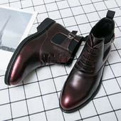 Piros hasított bőr férfi csizma vastag talpú bokacsizma őszi és téli polár hócsizma férfi alkalmi brogues férfi alkalmi