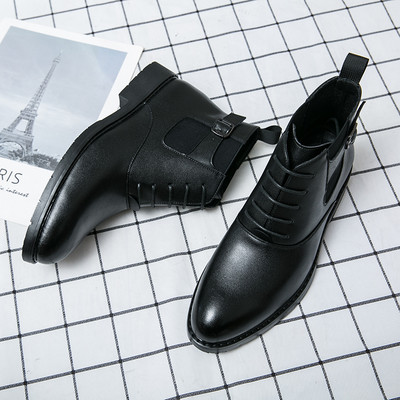 Piros hasított bőr férfi csizma vastag talpú bokacsizma őszi és téli polár hócsizma férfi alkalmi brogues férfi alkalmi