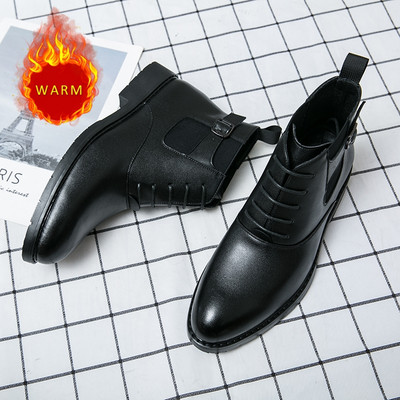 Piros hasított bőr férfi csizma vastag talpú bokacsizma őszi és téli polár hócsizma férfi alkalmi brogues férfi alkalmi