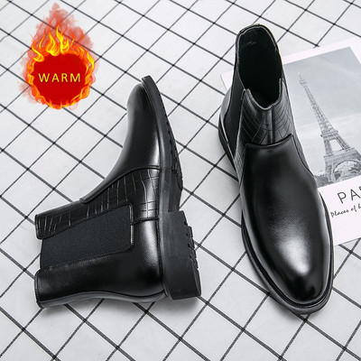 Piros hasított bőr férfi csizma vastag talpú bokacsizma őszi és téli polár hócsizma férfi alkalmi brogues férfi alkalmi