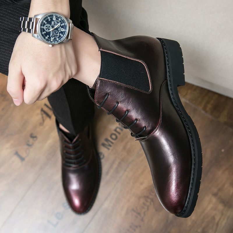 Piros hasított bőr férfi csizma vastag talpú bokacsizma őszi és téli polár hócsizma férfi alkalmi brogues férfi alkalmi