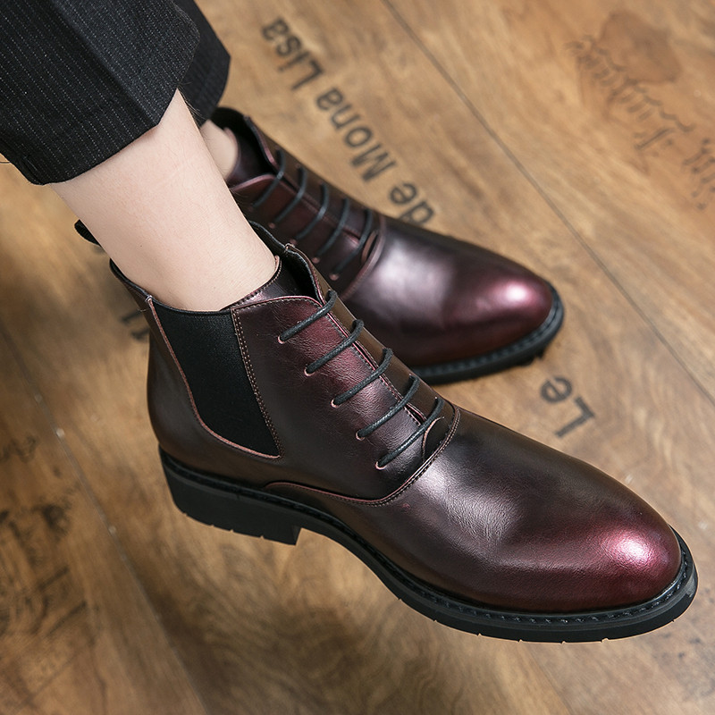 Piros hasított bőr férfi csizma vastag talpú bokacsizma őszi és téli polár hócsizma férfi alkalmi brogues férfi alkalmi