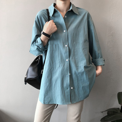 Topuri și bluze pentru femei Cămașă albă Bluse Roupa Feminina Bluze din bumbac de toamnă pentru femei, guler răsturnat, culoare pură