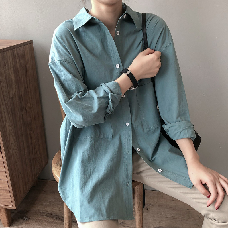 Topuri și bluze pentru femei Cămașă albă Bluse Roupa Feminina Bluze din bumbac de toamnă pentru femei, guler răsturnat, culoare pură