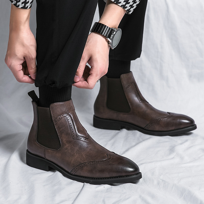 Fashion Slip On Férfi Chelsea Boots Formális Bokacsizma Férfi Nagy 38-46-os Ruhacsizma Bota Masculina