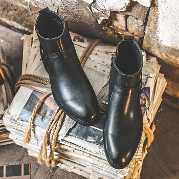 2023 Луксозни ботуши Chelsea Bare Boots Men PU катарама за колан Ежедневни модни високи обувки Бизнес британски Безплатна доставка Botas De Hombre