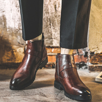 2023 Луксозни ботуши Chelsea Bare Boots Men PU катарама за колан Ежедневни модни високи обувки Бизнес британски Безплатна доставка Botas De Hombre