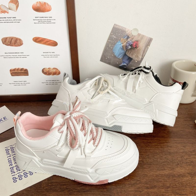 Baltas platformas kedas Sieviešu sporta apavi Harajuku School Ikdienas dzīvoklis Teniss Sieviešu korejiešu Vintage Vulcanize