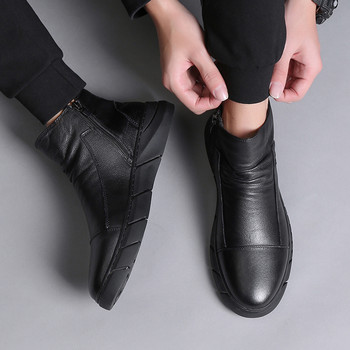 Ръчно изработени ботуши Челси Мъжки тенденции Страничен цип Черни високи обувки с мека подметка Пролет Есен Ежедневни мокасини в британски стил 2757