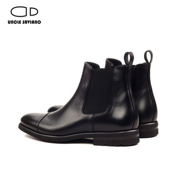 Uncle Saviano Chelsea Черни мъжки ботуши Обувки Добавете кадифени луксозни модни работни ботуши Дизайнерски ботуши от кожа Обувки за мъже