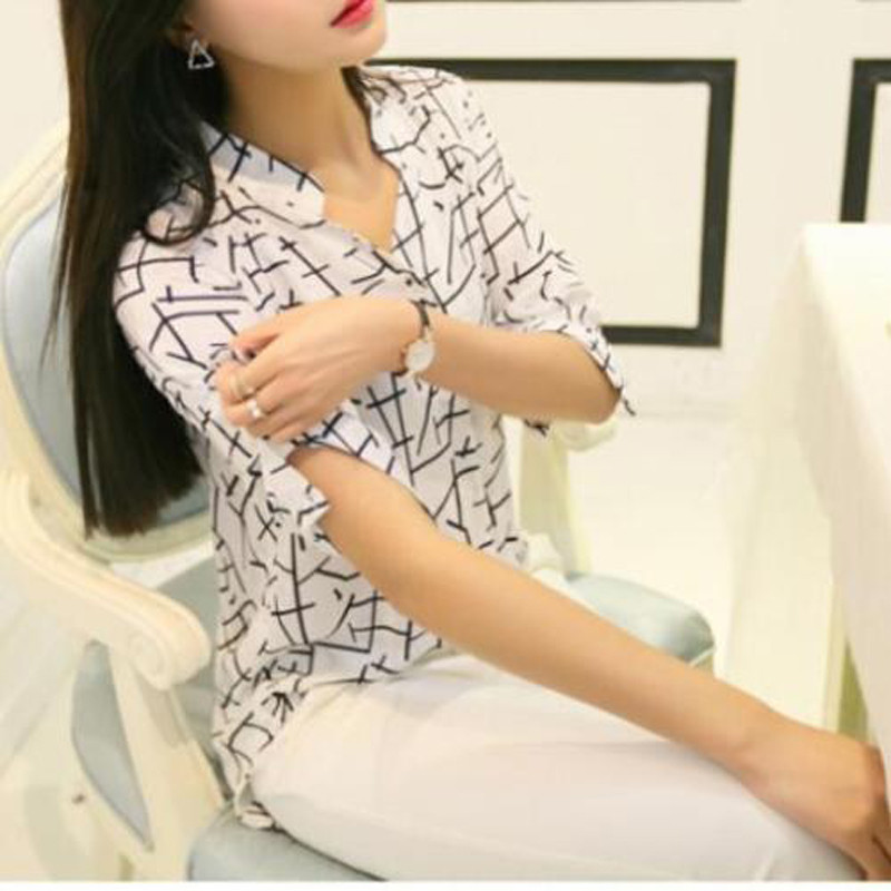 Žene, dame, elegantni geometrijski print, labave ljetne hladne šifonske bluze s dugim rukavima, ležerna košulja S-XL