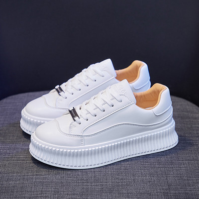 Pantofi alb cu platformă de 4 cm pentru femei 2022 NOI Tendință din piele toamnă groasă femei pantofi ocazional tocuri cu platformă sălbatică pentru femeie timp liber