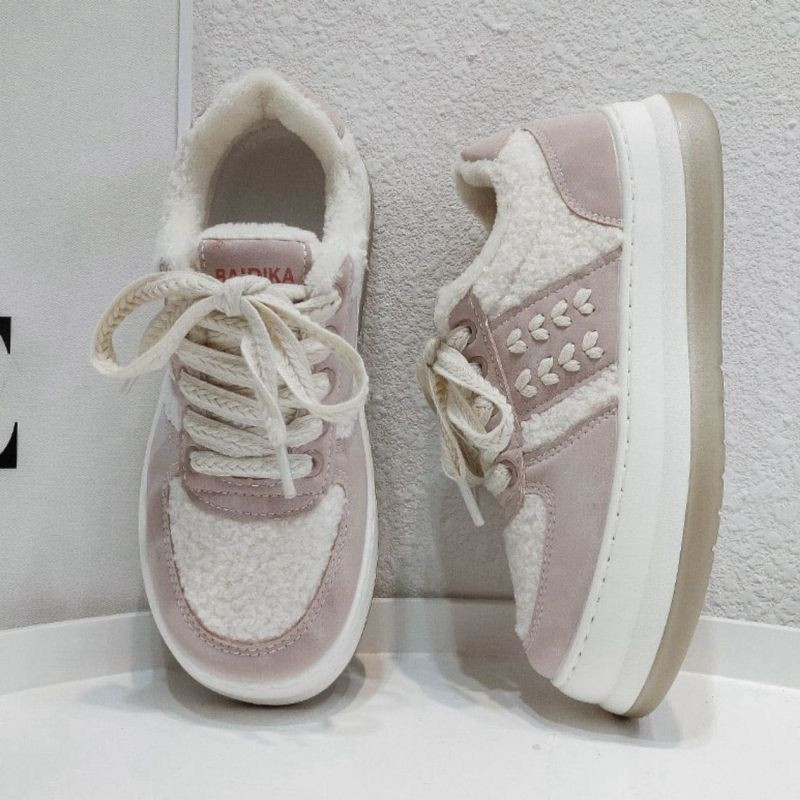 Γυναικεία παπούτσια Χειμερινά ζεστά πάνινα παπούτσια από ψεύτικη γούνα Lace Up Μαλακό καλής ποιότητας Χαριτωμένο Skateboard Casual Παπούτσια Flats Γυναικεία παπούτσια