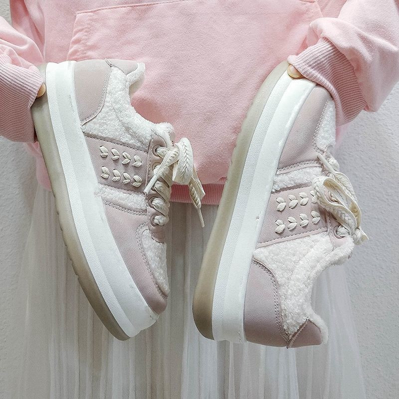 Γυναικεία παπούτσια Χειμερινά ζεστά πάνινα παπούτσια από ψεύτικη γούνα Lace Up Μαλακό καλής ποιότητας Χαριτωμένο Skateboard Casual Παπούτσια Flats Γυναικεία παπούτσια