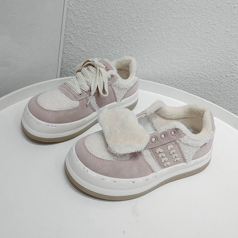 Γυναικεία παπούτσια Χειμερινά ζεστά πάνινα παπούτσια από ψεύτικη γούνα Lace Up Μαλακό καλής ποιότητας Χαριτωμένο Skateboard Casual Παπούτσια Flats Γυναικεία παπούτσια