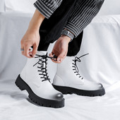 Zimske bijele Chelsea muške čizme Čizme za jahanje na vezanje Kožne čizme Kožne visokokvalitetne cipele s patentnim zatvaračem Muške modne visoke čizme