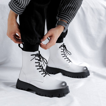 Зимни бели мъжки ботуши Chelsea Ботуши за езда с връзки Кожени ботуши Висококачествени кожени обувки с цип Мъжки модни ботуши Високи горнища