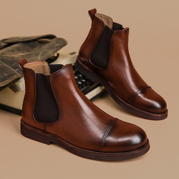 A022 2023 Есен Зима Къси ботуши Модни мъжки ежедневни обувки Винтидж мъжки обувки от  кожа Мъжки обувки за свободното време