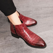 Χειμερινές μπότες Υψηλής ποιότητας Δερμάτινες μπότες Chelsea Ανδρικές μπότες Business Designer Μόδα με χοντρή σόλα με μύτη λουστρίνι