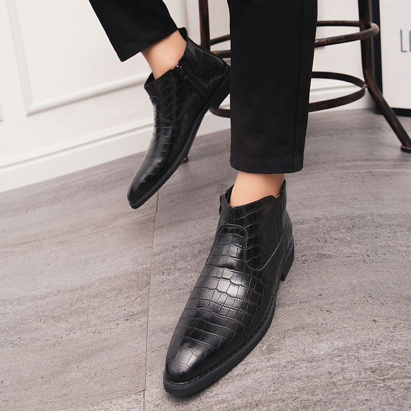 Χειμερινές μπότες Υψηλής ποιότητας Δερμάτινες μπότες Chelsea Ανδρικές μπότες Business Designer Μόδα με χοντρή σόλα με μύτη λουστρίνι