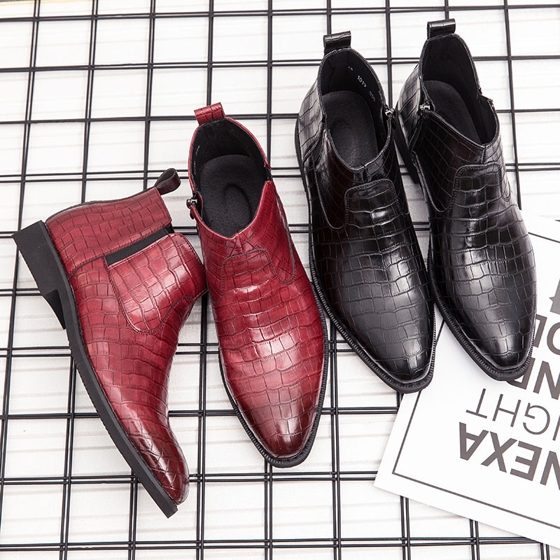 Χειμερινές μπότες Υψηλής ποιότητας Δερμάτινες μπότες Chelsea Ανδρικές μπότες Business Designer Μόδα με χοντρή σόλα με μύτη λουστρίνι