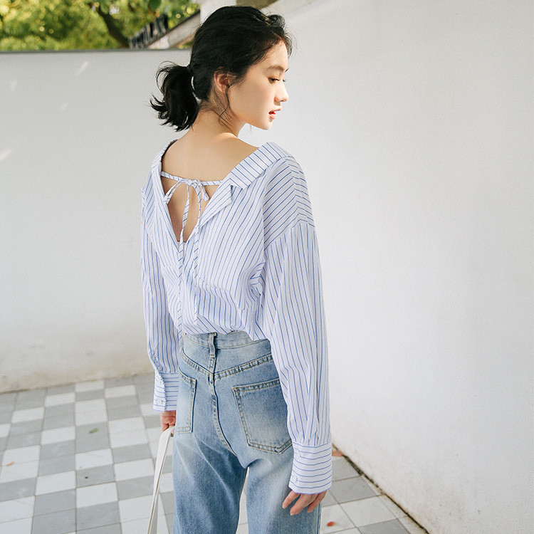 Jesenné dievčenské tričko s dlhým rukávom, dámske tričko s výstrihom do V, sexy ležérne blúzky, dámske štýlové módne voľné topy H9178