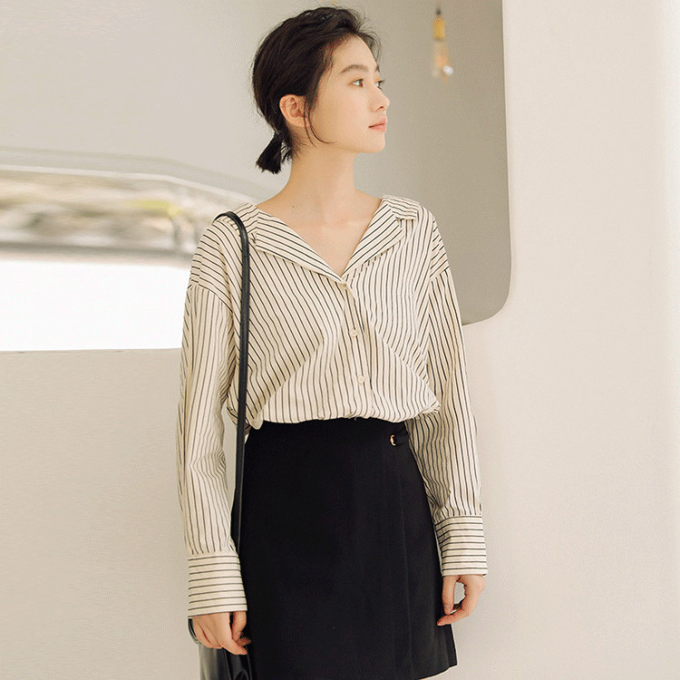 Jesenné dievčenské tričko s dlhým rukávom, dámske tričko s výstrihom do V, sexy ležérne blúzky, dámske štýlové módne voľné topy H9178