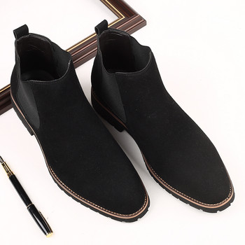 Черни класически велурени мъжки ботуши Челси Мъжки обувки до глезена Кожени ежедневни мъжки ботуши Официални рокли Обувки Сватбени ръкави Каубойски ботуши