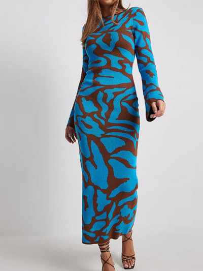 Ljetna ženska prugasta pletena maksi haljina, elegantna haljina s širokim O-izrezom i dugim rukavima, ženska modna ulična haljina za zabave